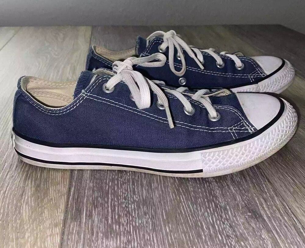 Converse All Star Blue Canvas Lace Up Low Top Sneaker Shoes Youth US Size 2.5